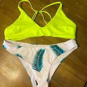 Tropical and neon yellow bikini set